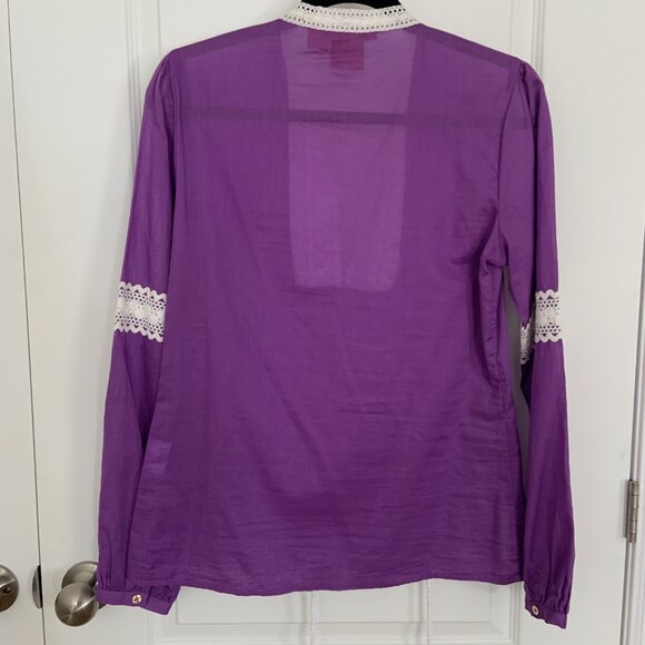Tory Burch Cotton Purple Boho Marissa Poplin Peasant Tunic Embroidered Size 8 - Picture 8 of 9